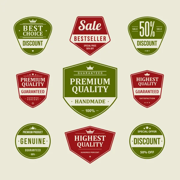 Vintage labels or badges retro style set. Vector design elements. — Stock Vector