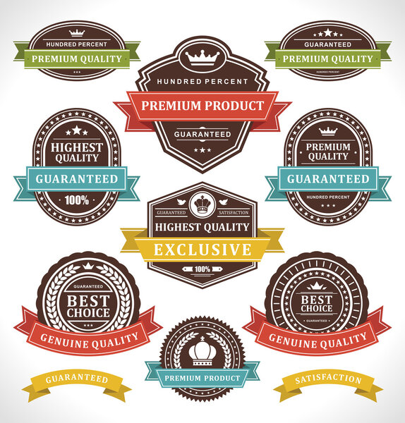 Vintage labels and ribbons set. Vector design elements.