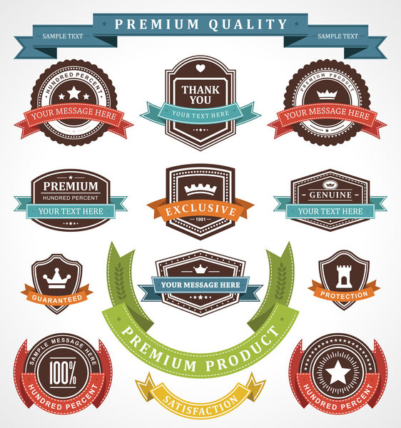 Vintage labels and ribbons set. Vector design elements.