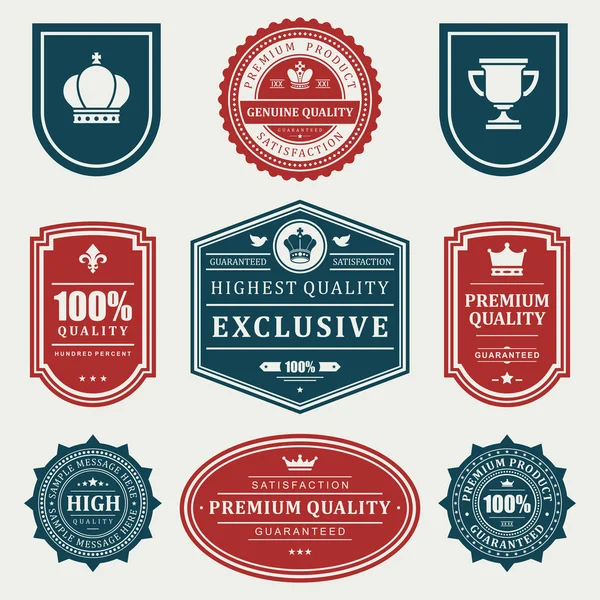 Vintage labels or badges and ribbon retro style set. Vector design elements. — Stock Vector