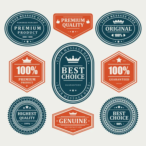 Vintage labels or badges and ribbon retro style set. Vector design elements. — Stock Vector
