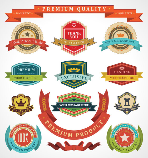 Vintage labels and ribbon retro style set. Vector design elements.