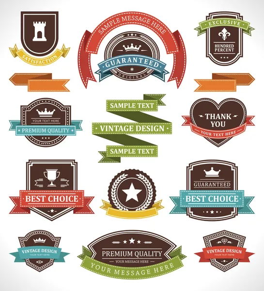 Vintage labels and ribbon retro style set. Vector design elements. — Stock Vector