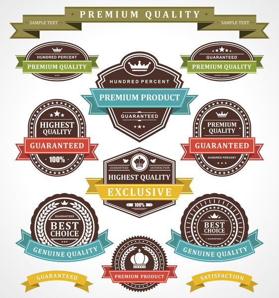Vintage labels and ribbons set. Vector design elements.