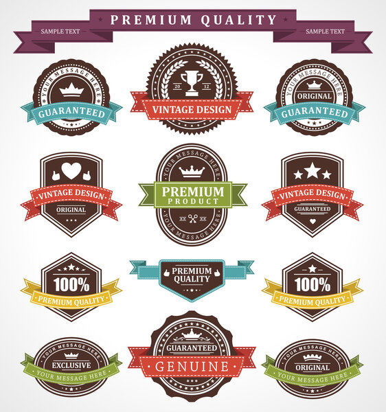 Vintage labels and ribbons set. Vector design elements.
