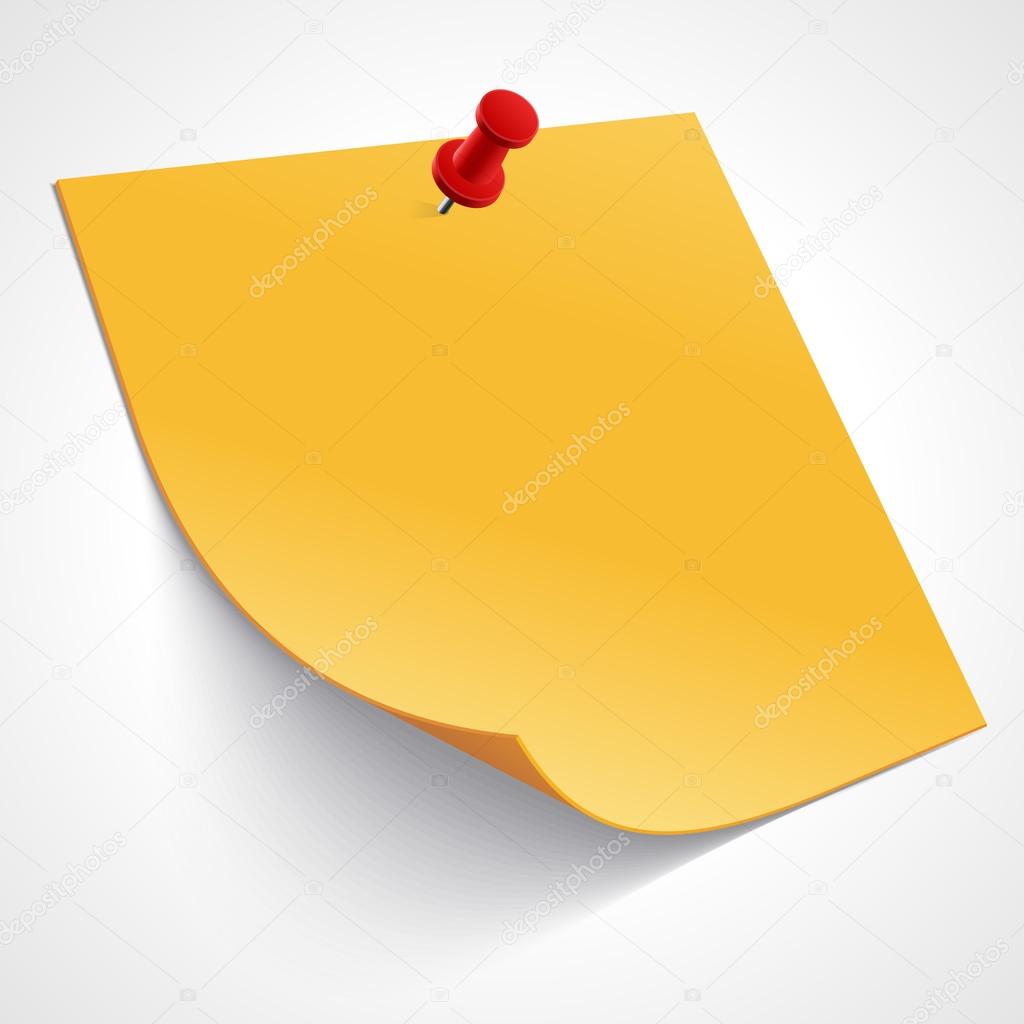 Note paper with push pin vector illustration. Eps 10.