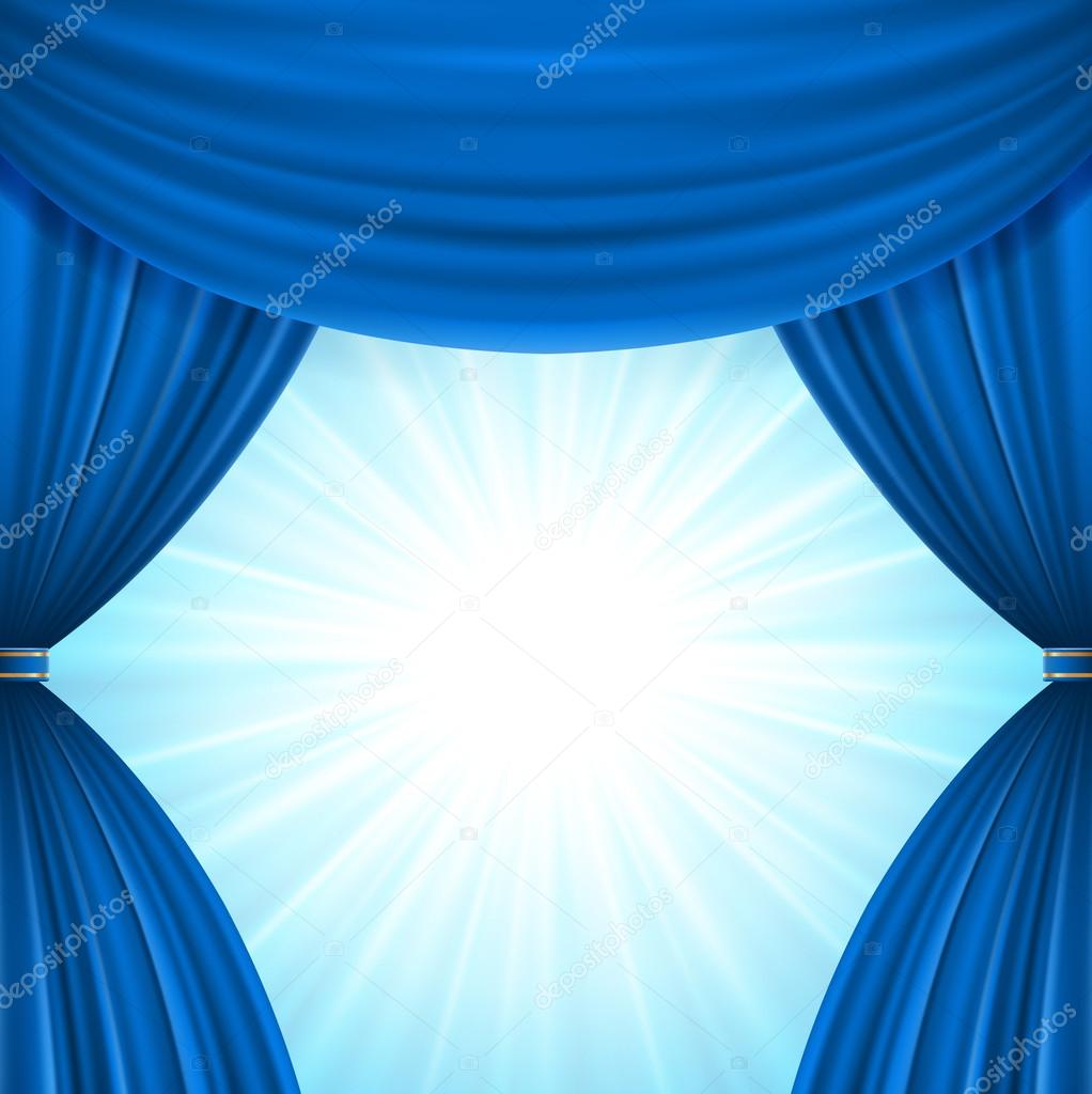 Blue theater curtain and light celebration vector background eps 10.
