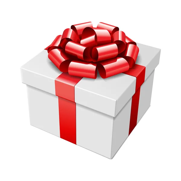 Λευκό δώρο κουτί με κόκκινη κορδέλα που απομονώνονται σε λευκό. Vector εικονογράφηση eps 10. — Διανυσματικό Αρχείο