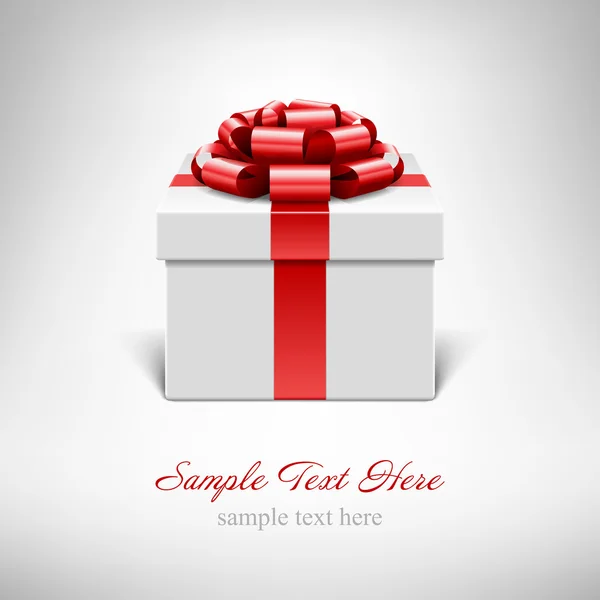 Beyaz hediye kutu kırmızı üzerine beyaz izole kurdele ile. vektör çizimi eps 10.