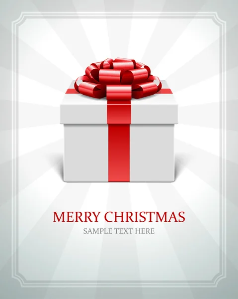 Geschenkkarton mit Schleife. Weihnachtskarte oder Einladung. — Stockvektor