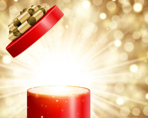 Open geschenk met vuurwerk van licht — Stockvector