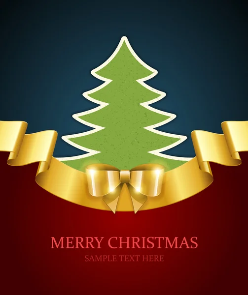 Árvore de Natal applique e arco de ouro —  Vetores de Stock