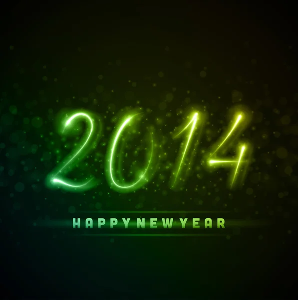 Happy new year 2014 message from green neon — Stock Vector