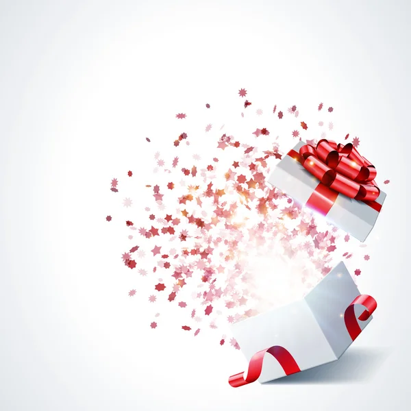 Open geschenk met vuurwerk van confetti — Stockvector