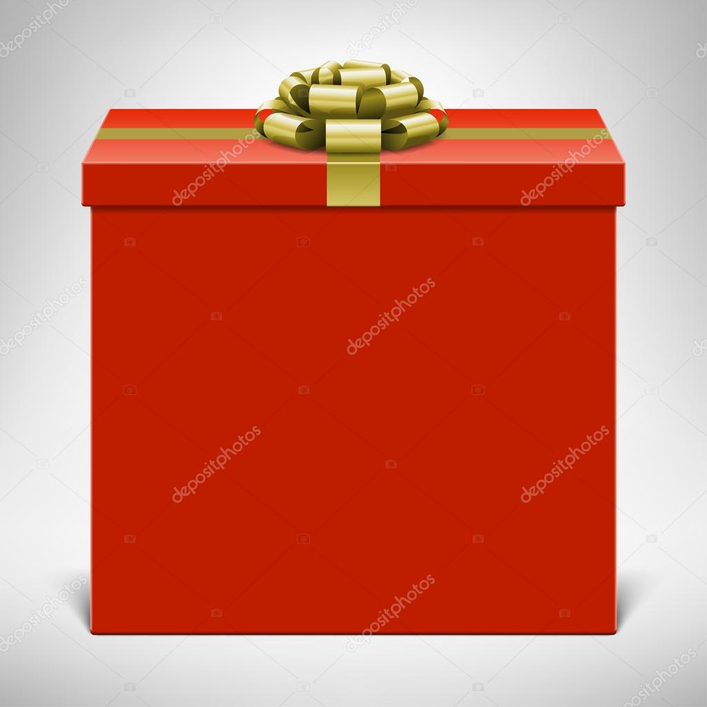 Red gift box with gold bow.