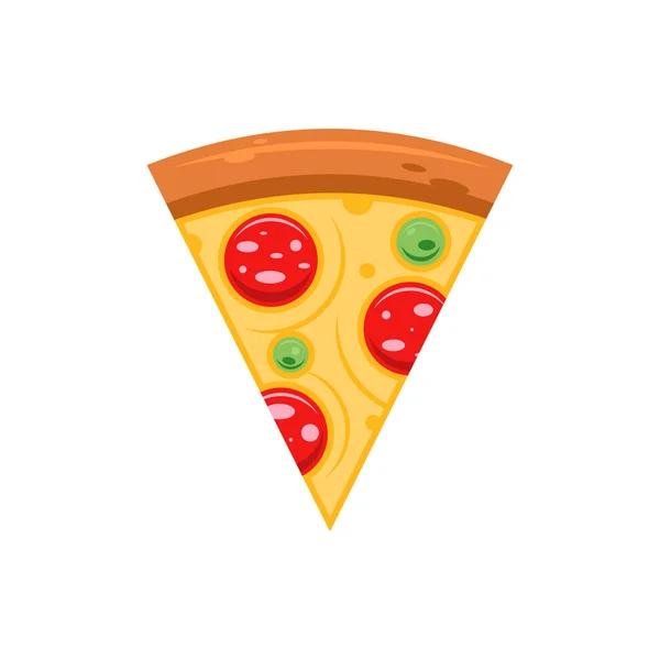 Fresco apetitoso triángulo pizza rebanada vista superior vector ilustración plana. Sabrosa comida rápida deliciosa — Vector de stock