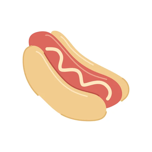 Appetitlich frischer Hot Dog mit Mayonnaise Sauce Vektor flache Cartoon-Illustration ungesundes Fast Food — Stockvektor