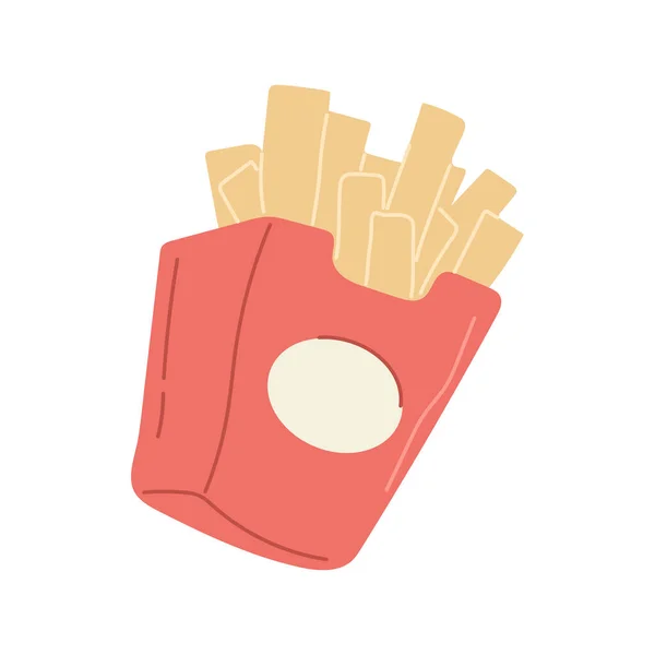 Batata frita em pacote vermelho caixa de papelão vetor isométrico ilustração fritar fast food —  Vetores de Stock