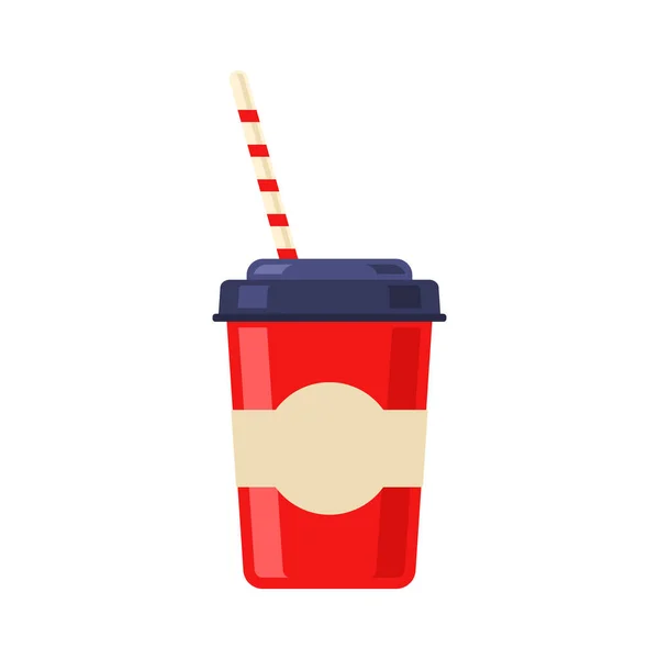 Bicchiere di carta da caffè rosso con coperchio e icona di paglia vettore illustrazione piatta bevanda caffeina calda — Vettoriale Stock
