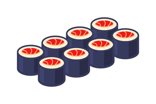 Vers gekookte smakelijke sushi roll portie isometrische vector illustratie. Traditioneel Japans gerecht — Stockvector