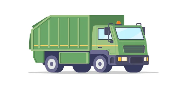 Ilustración vectorial isométrica de camioneta verde municipal. Vehículo de recogida de residuos — Vector de stock