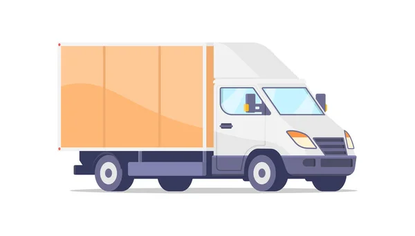 Ilustración de vectores isométricos de camiones comerciales de furgonetas amarillas y blancas. Camión de carga — Vector de stock