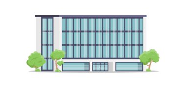 Modern iş merkezi panoramik cam pencereler izometrik vektör çizimi. Şehir merkezinde.