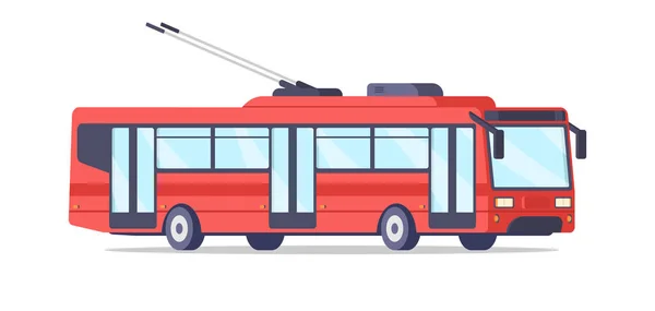 Red vintage trolebús transporte eléctrico de la ciudad con ruedas ilustración vector isométrico — Vector de stock