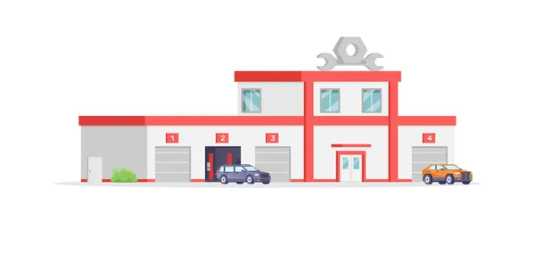 Automobile repair service building exterior isometric vector illustration. Car diagnostic center — Stock Vector