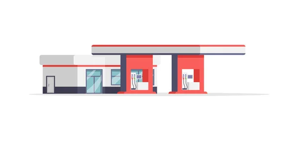 Automobile fuel gas station with supermarket red facade design isometric vector illustration — Stock Vector