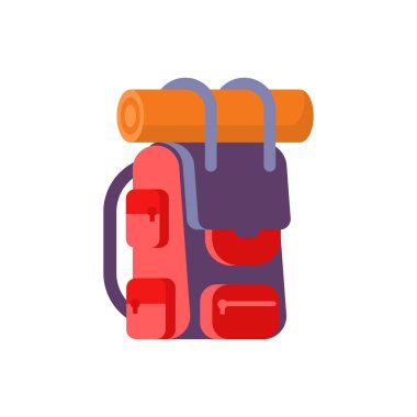 Aktif kamp, yürüyüş, izometrik vektör yürüyüşü için geleneksel sırt çantası