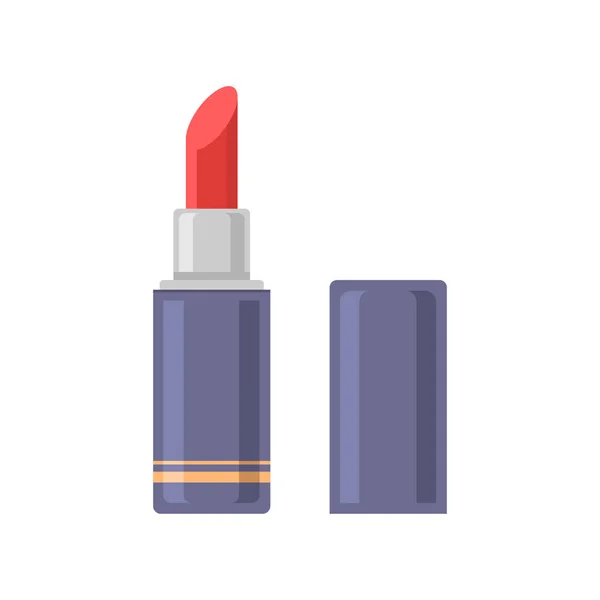 Roter Lippenstift im blauen Behälter mit offenem Deckelvektor flache Abbildung feuchtigkeitsspendendes Lipgloss-Produkt — Stockvektor