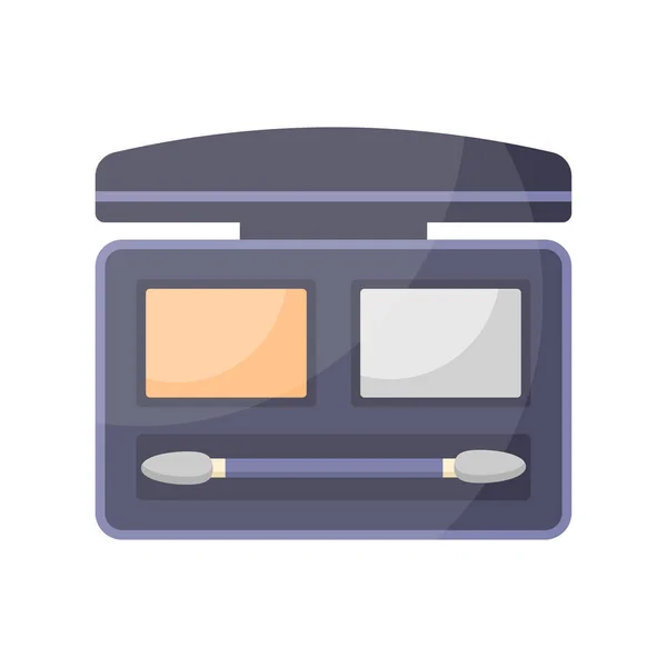 Caja de contenedor abierto con dos productos de maquillaje sombra de ojos con ilustración plana vector vista superior cepillo — Vector de stock