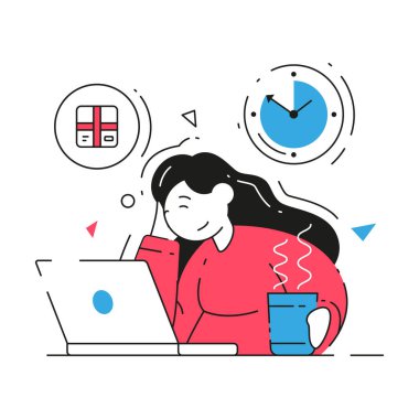 Kadın istemci bekliyor veya paket kullanımı ekspres servis vektörü düz illüstrasyon gönderiyor