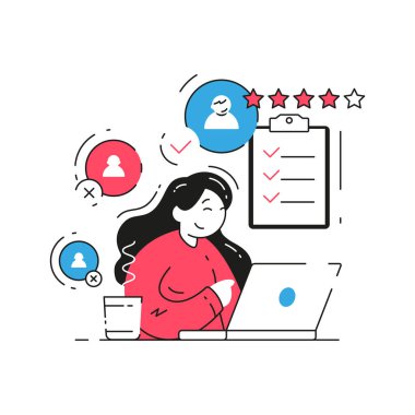 Aday cv 'yi seçen kadın oyuncu ile insan kaynaklarını karşılaştırmak için dizüstü bilgisayar vektörü kullan