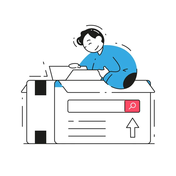 Modern man internet user reading book document online searching browser information isometric vector — Stock Vector