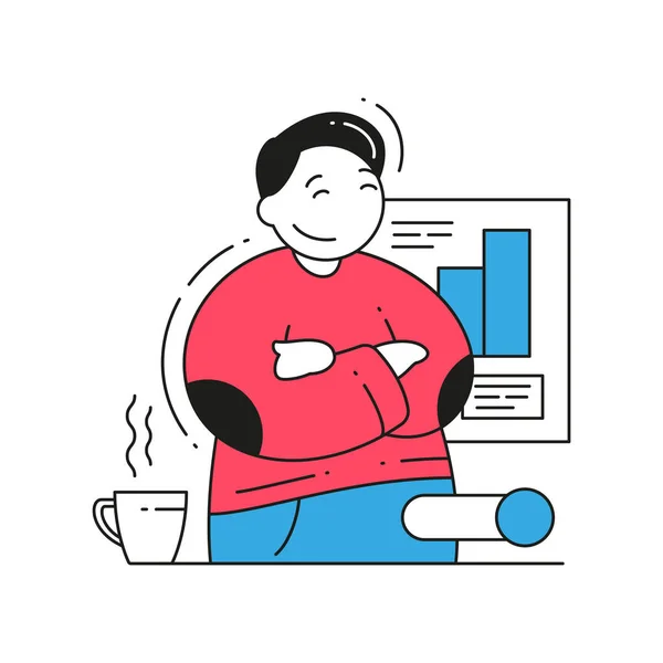 Uomo d'affari di successo godendo di pausa con tè caldo caffè interruttore senza stress al concetto di lavoro — Vettoriale Stock