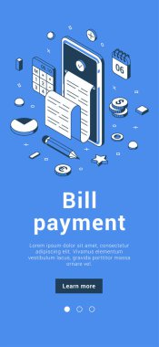 Fatura faturası illüstrasyonundaki fatura ödemesi akıllı telefon uygulaması dijital kontrolü