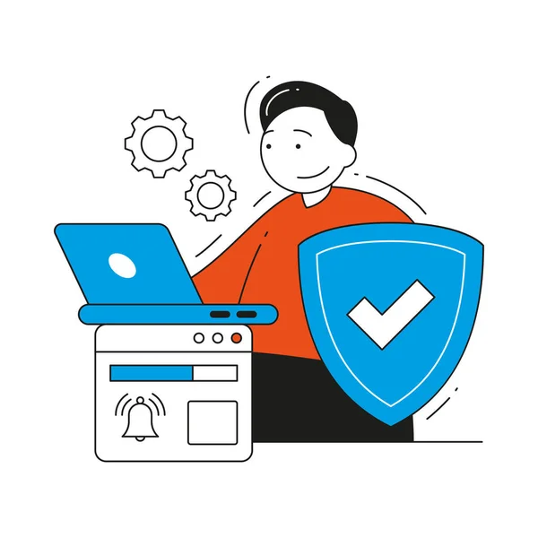 Sistema de seguridad desarrollo de alerta servicio de protección vectorial ilustración protección de datos personales — Vector de stock