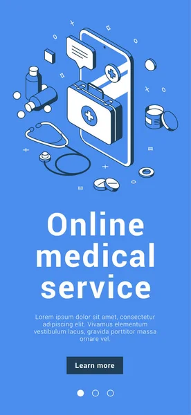 Internetowa usługa medyczna aplikacja mobilna wektor izometryczny zdalnie konsultacja z lekarzem internetowym — Wektor stockowy