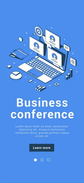 Online meetup remotely business conference with colleagues use laptop mobile application vector — Stock Vector