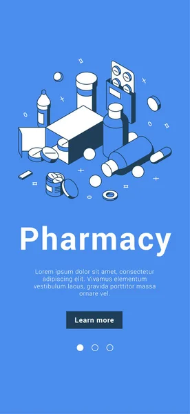 Аптека онлайн додаток мобільна домашня сторінка користувача інтерфейс ізометричний Векторні ілюстрації Ліцензійні Стокові Ілюстрації