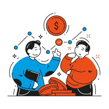 Finansal danışman ve müşteri planlama başarılı para yatırım grafik vektörü düz illüstrasyon