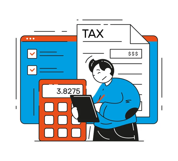 Zakenman het indienen van belastingen bancaire financiële document tellen inkomsten kosten vector flat — Stockvector