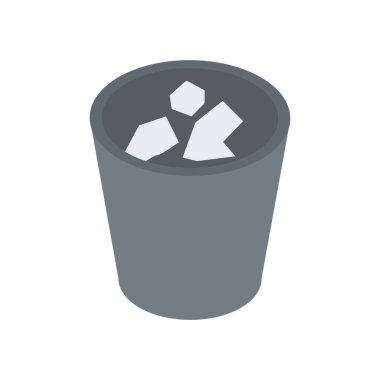 Klasik gri metalik ya da plastik ofis çöplüğü. Buruşmuş kağıt döküman kağıtları vektörü.