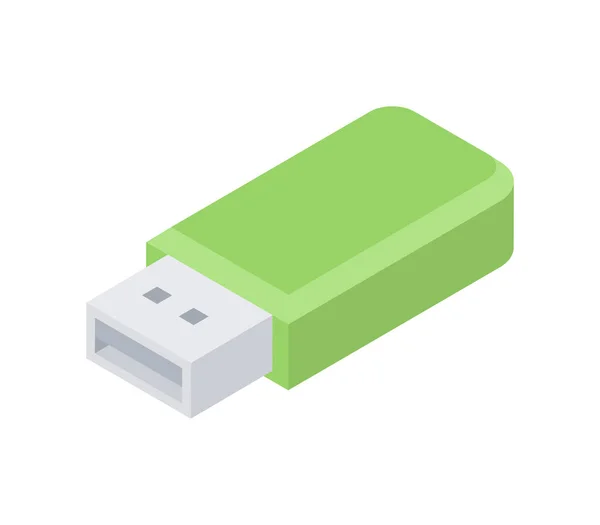 Modern yeşil elektronik USB taşınabilir bellek veri depolama izometrik vektör çizimi — Stok Vektör