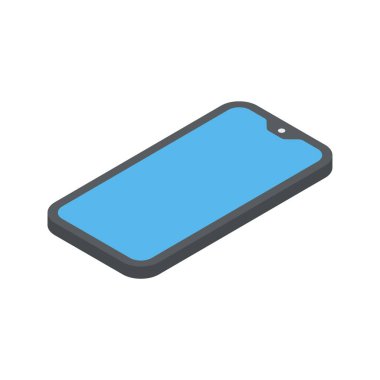 Boş ekran izometrik vektör illüstrasyonlu modern siyah akıllı telefon. 3d cep telefonu