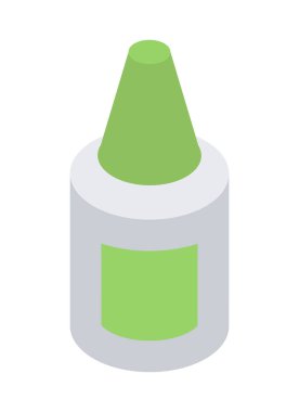 Minimalist yeşil yapıştırıcı ambalaj dairesi koni şekli izometrik vektör çizimi. Kırtasiye malzemesi