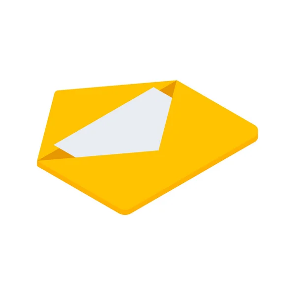 Żółta otwarta koperta z papierową literą wewnątrz wektora izometrycznego ilustracja nowa wiadomość, e-mail, mail — Wektor stockowy