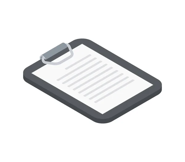 Carpeta portapapeles con hoja de papel documento isométrico vector ilustración clip formulario con archivo en blanco — Vector de stock